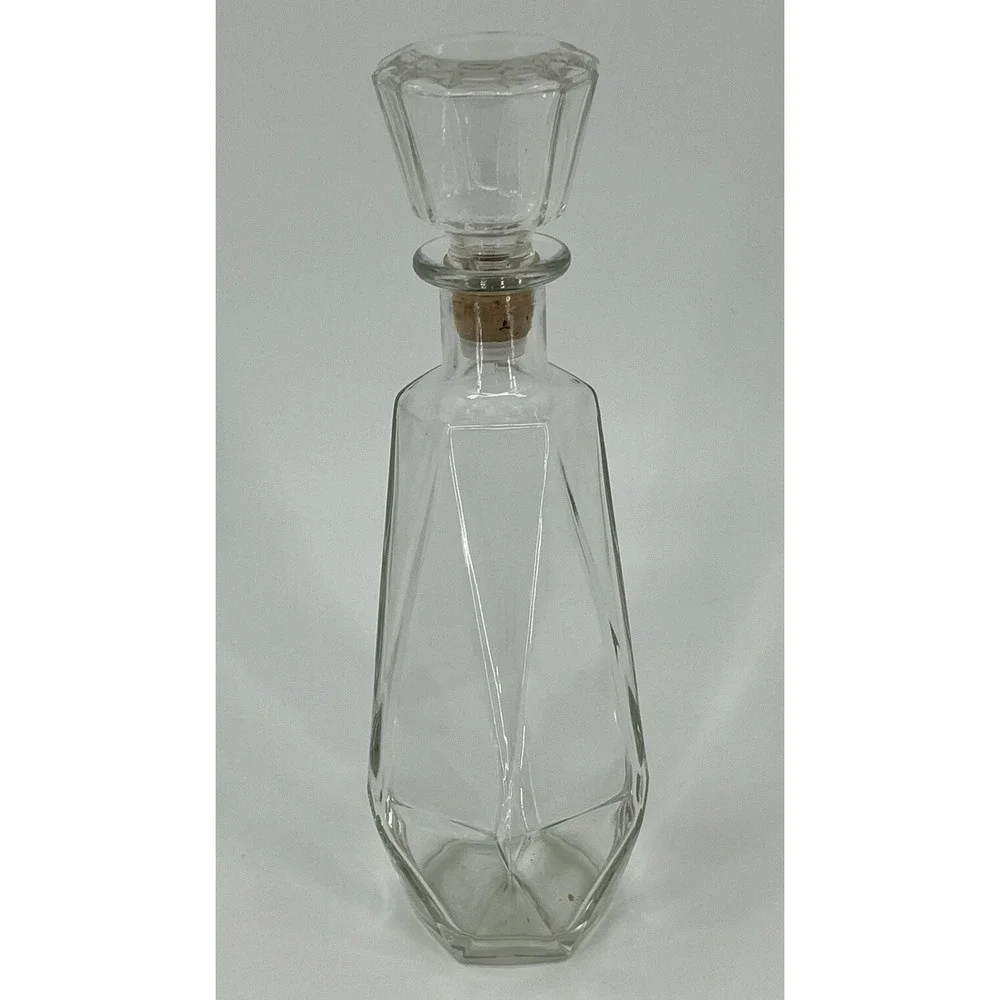 Vintage Clear Glass Liquor Bottle Decanter Hexagon Mid Century Modern 12